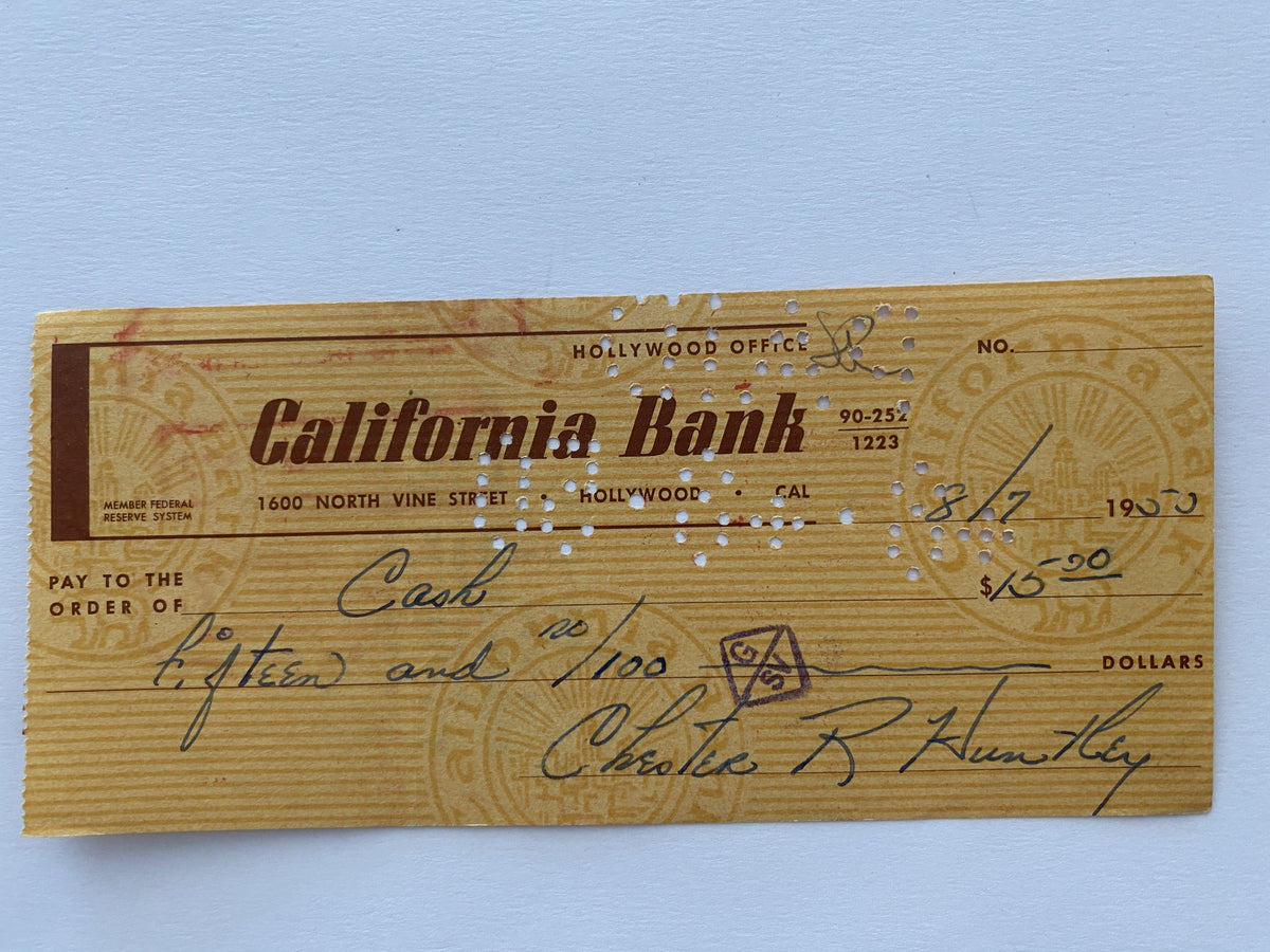 Chester Huntley signed check