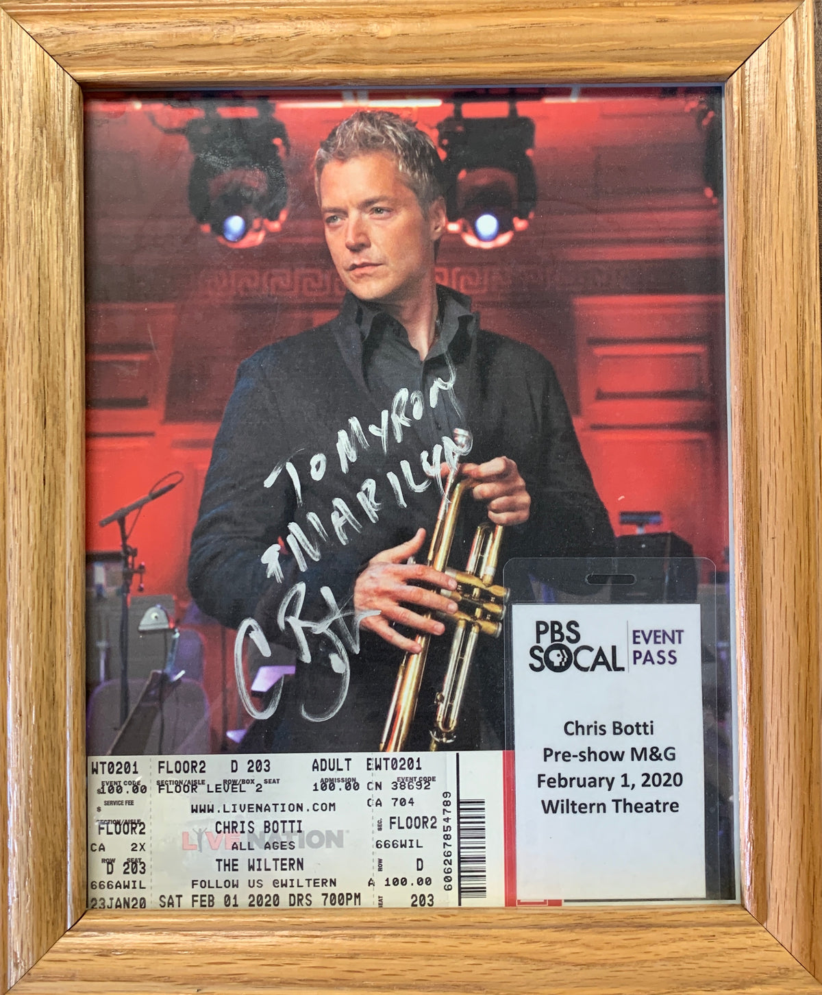 Chris Botti signed photo with ticket and event pass