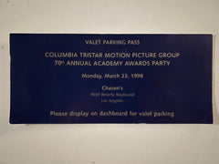 Original 1998 Valet Parking Pass to 70th Annual Academy Awards Party at Chasen's Restaurant