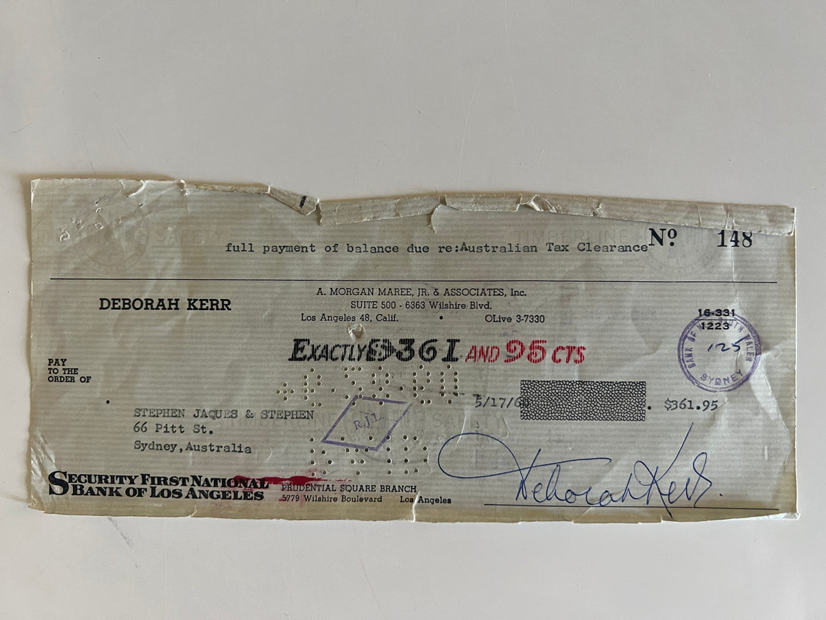 Deborah Kerr signed check