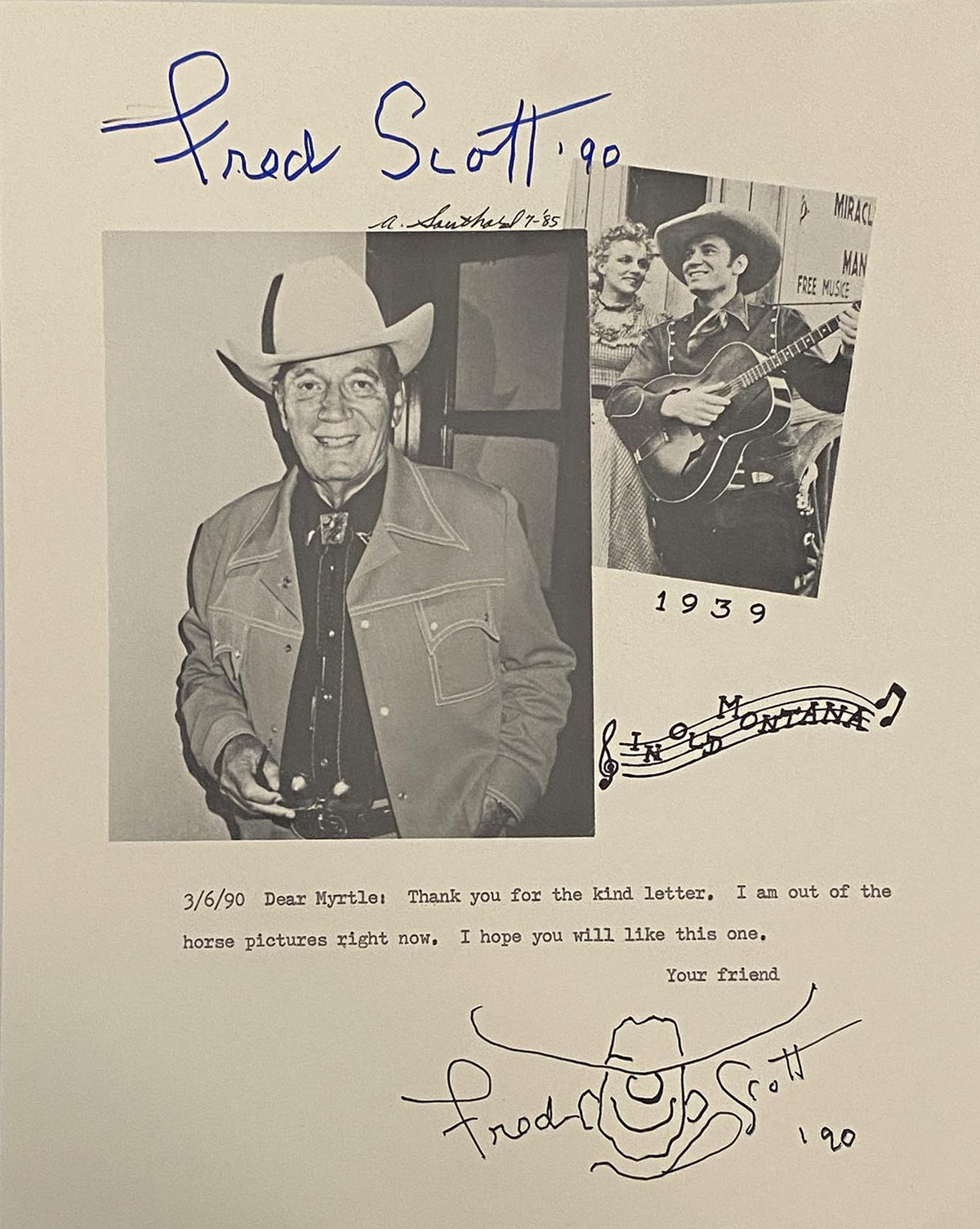 Fred Scott hand drawn signed sketch 
