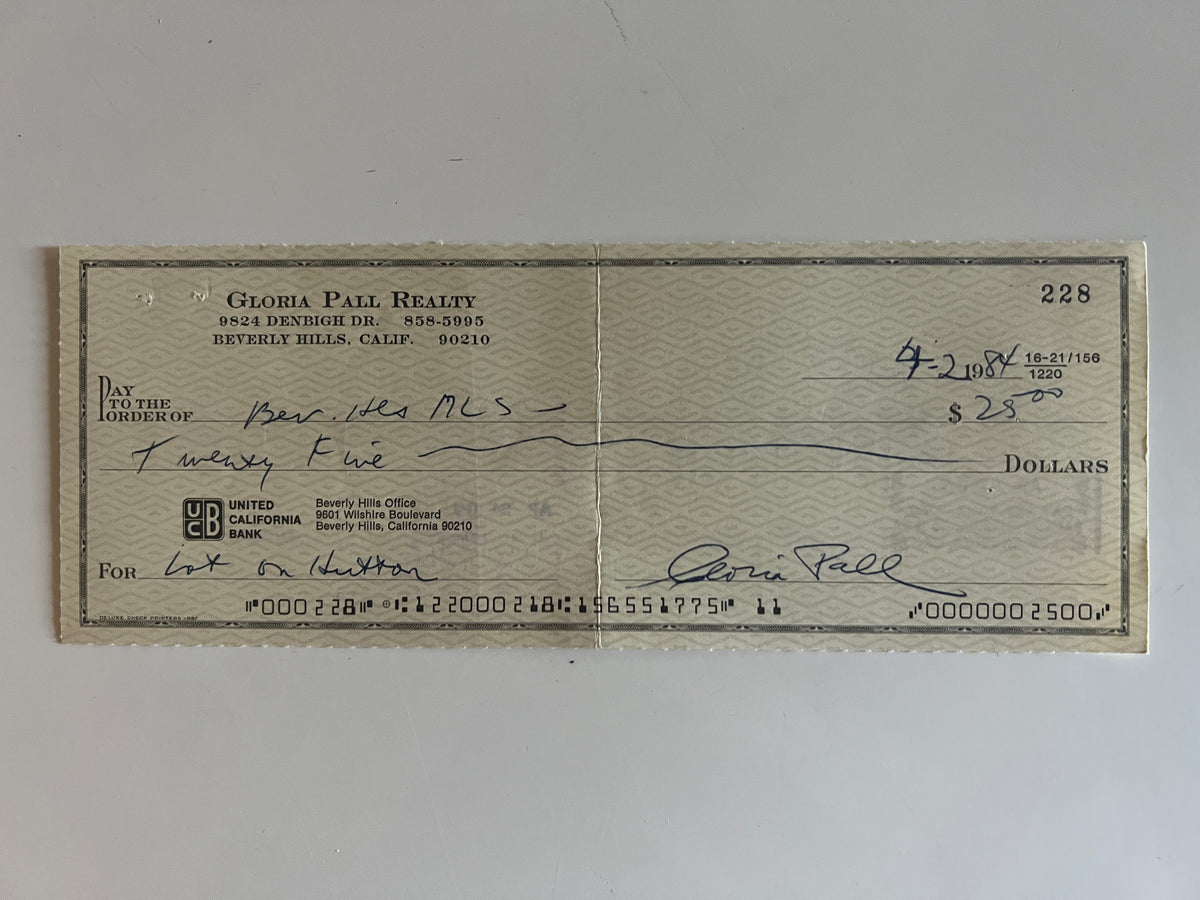 Gloria Pall signed check