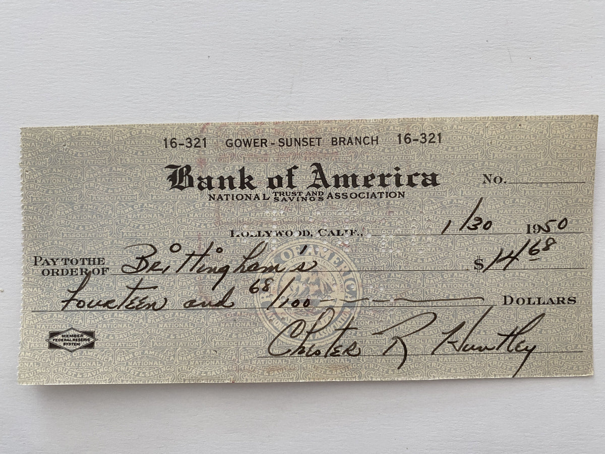 Chester Huntley signed check