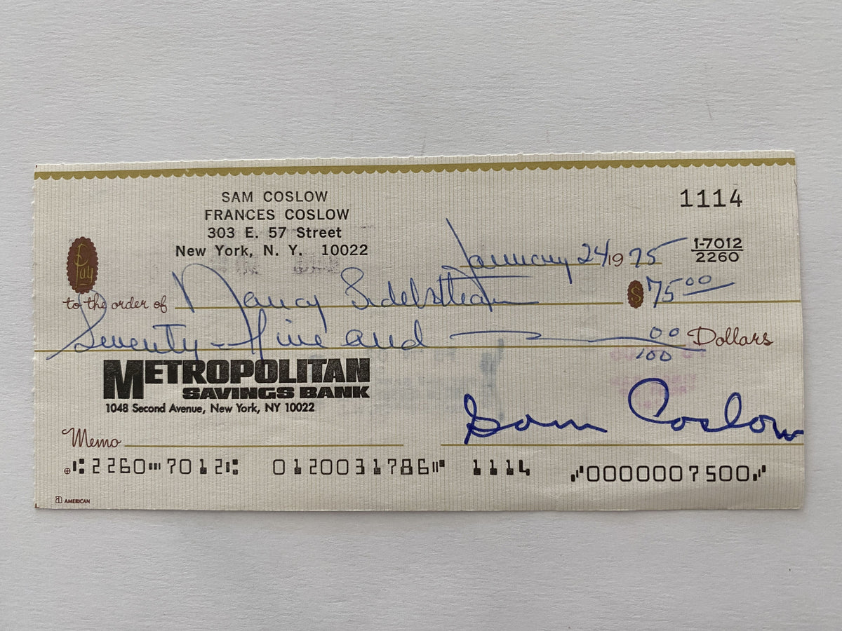 Sam Coslow signed check