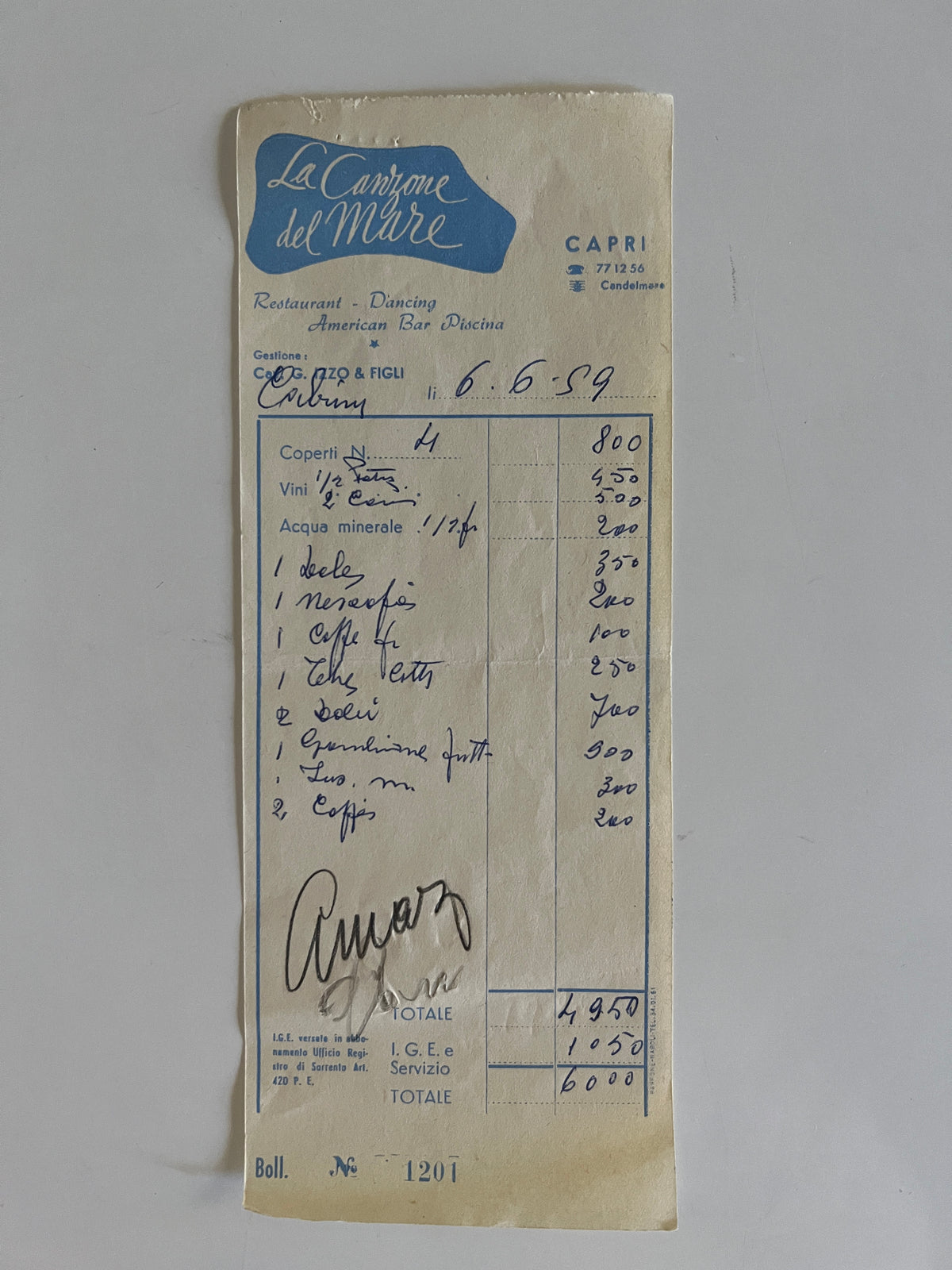 Desi Arnaz signed receipt