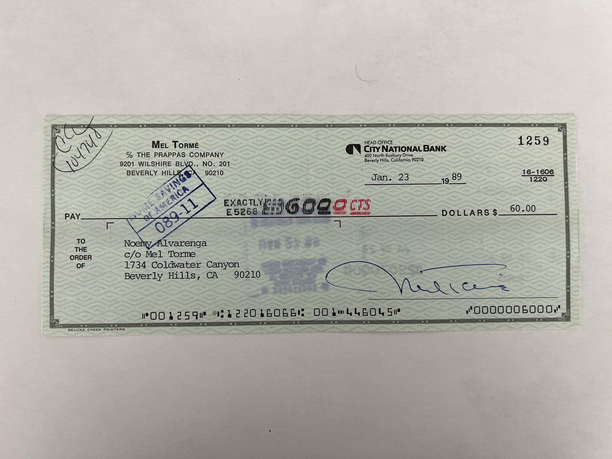 Mel Torme signed check