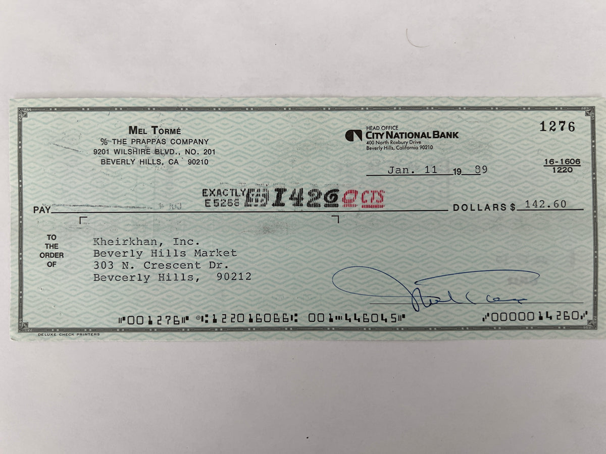 Mel Torme signed check