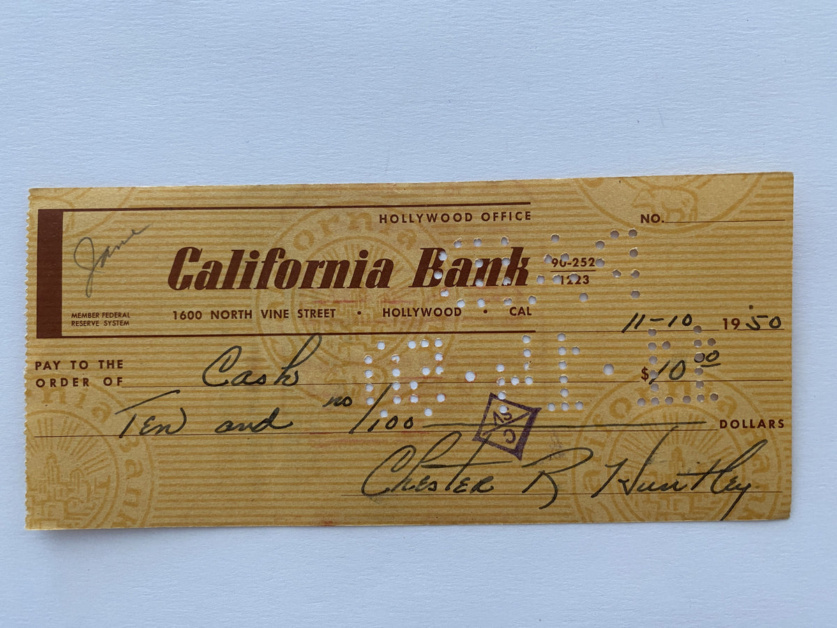 Chester Huntley signed check