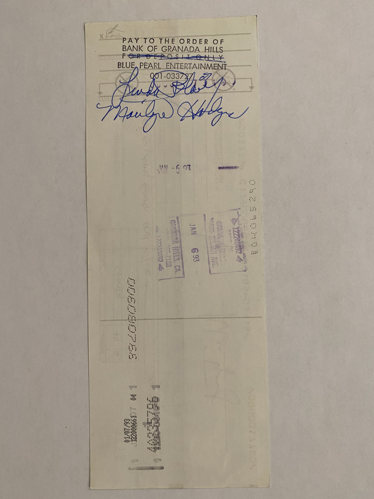 Linda Blair Star Wares consignment signed check