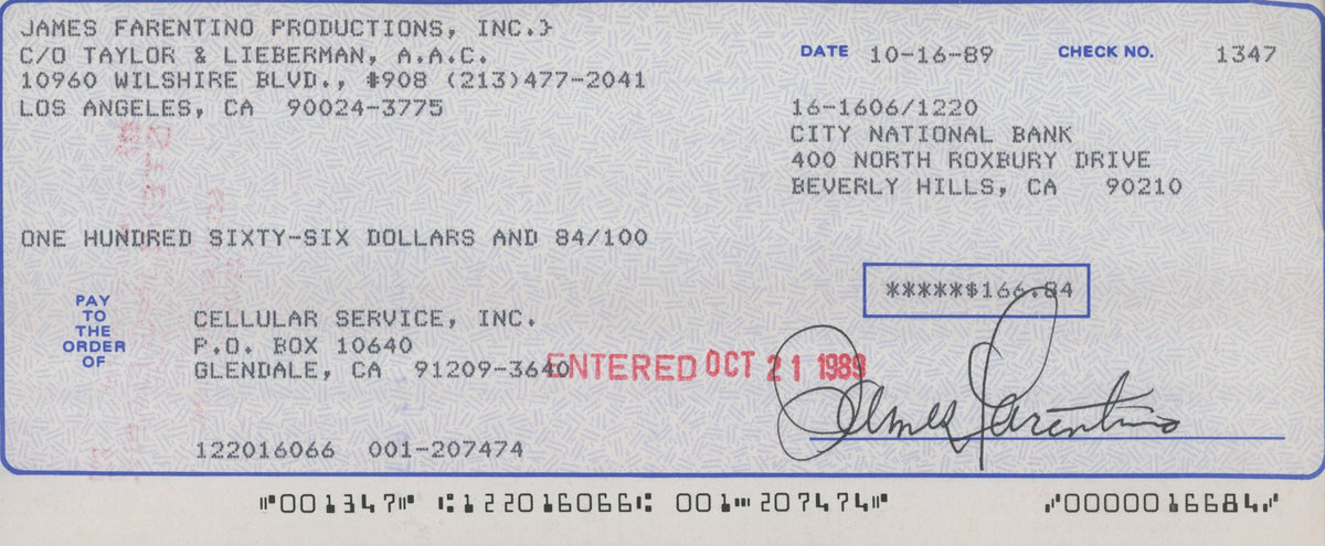 James Farentino signed check
