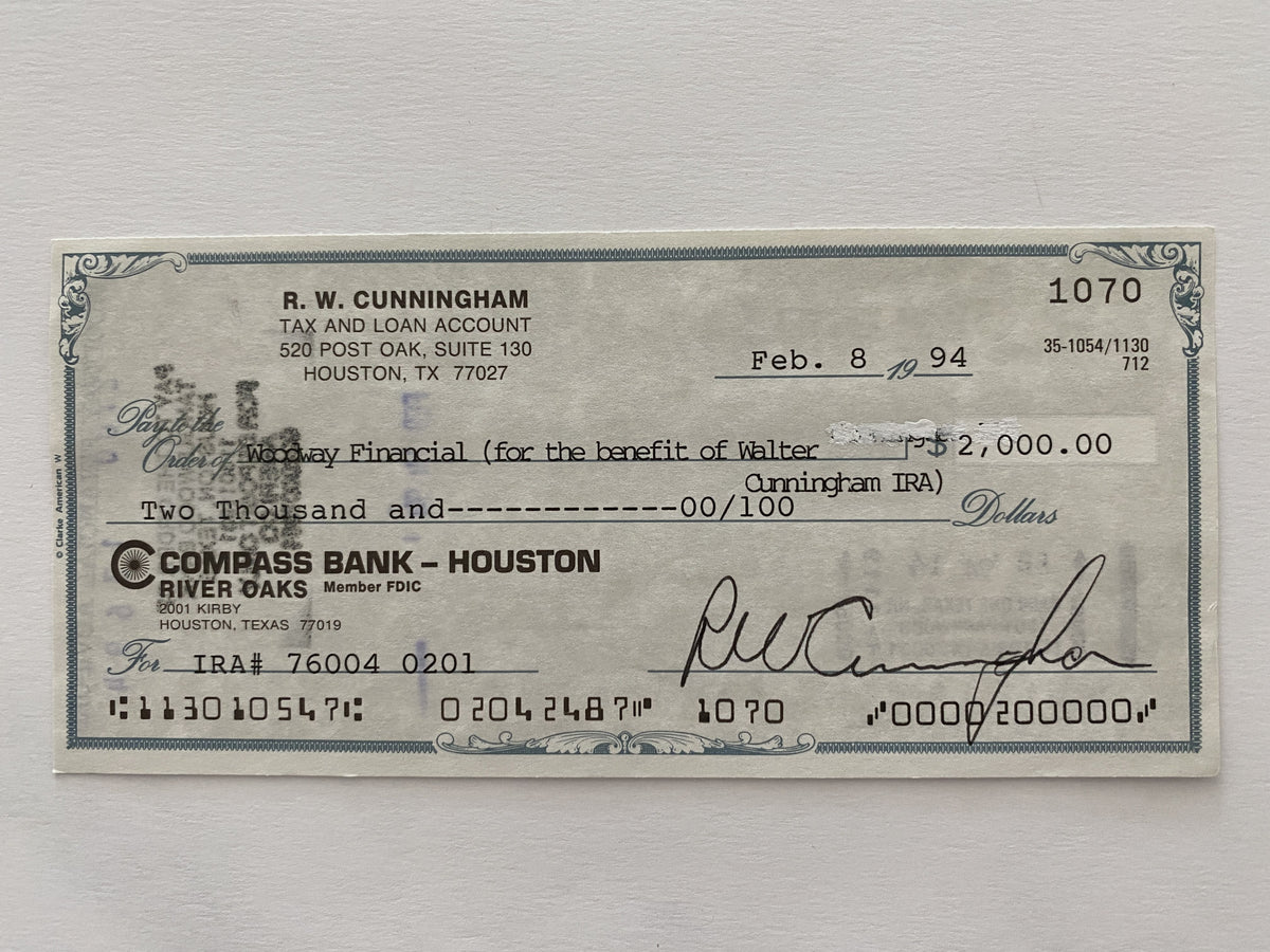 Walter Cunningham signed check