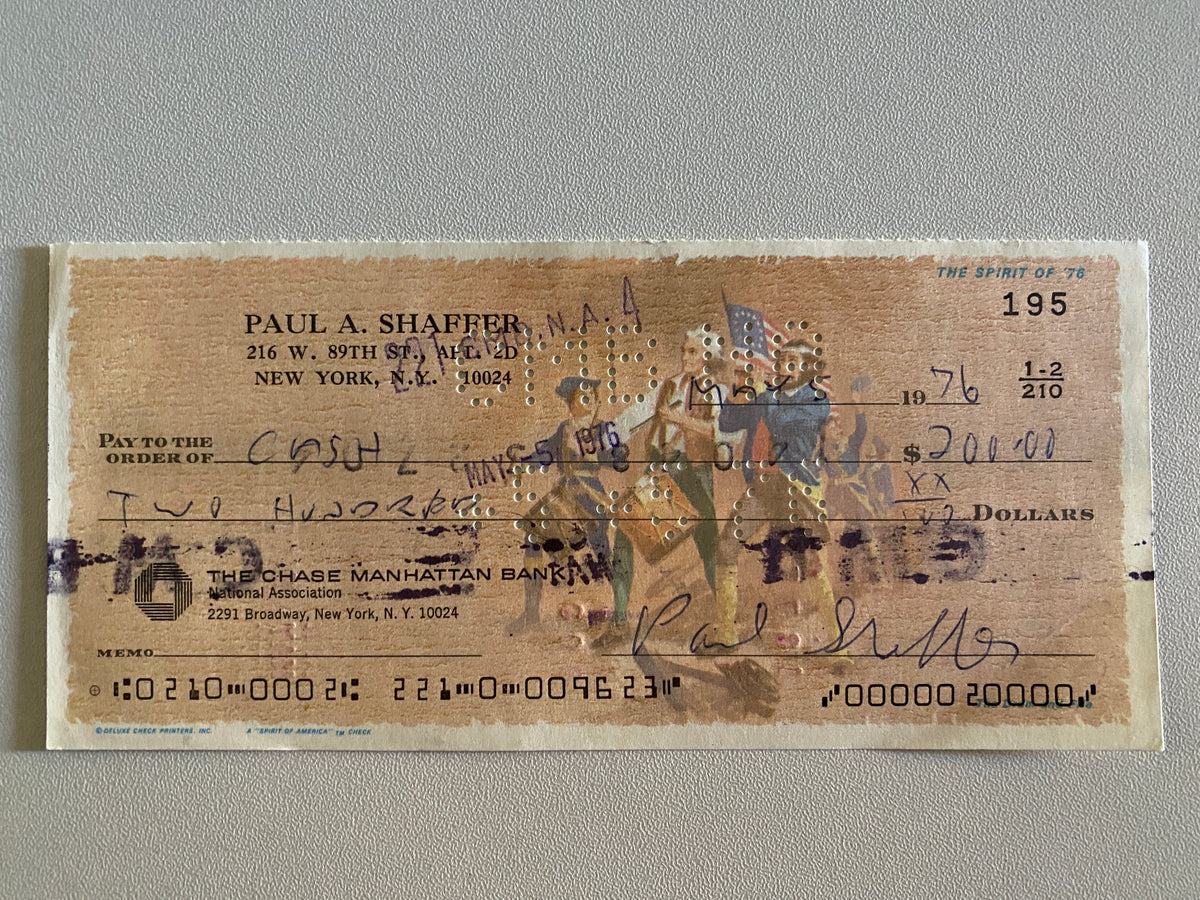 Paul Shaffer signed check