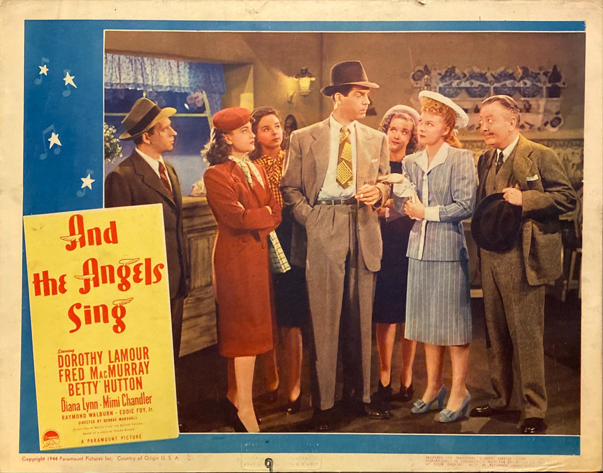 Dorothy Lamour, Fred MacMurray, and Betty Hutton "And Angels Sing" original lobby card