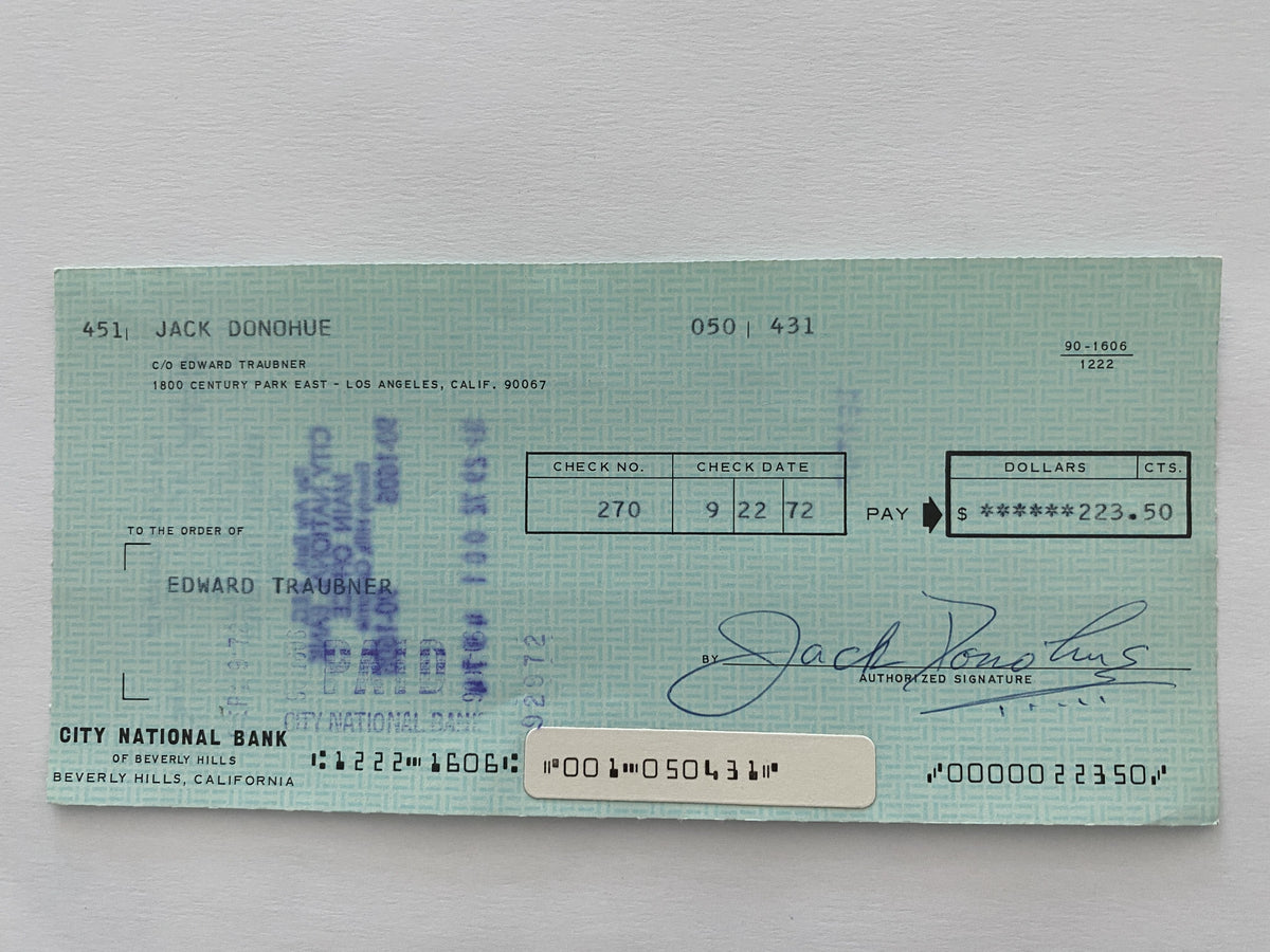 Jack Donohue signed check