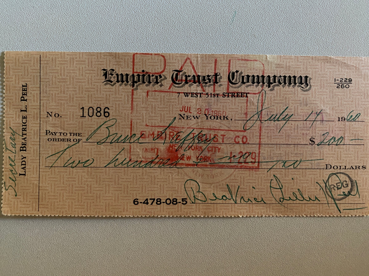 Beatrice Lillie, Lady Peel signed check