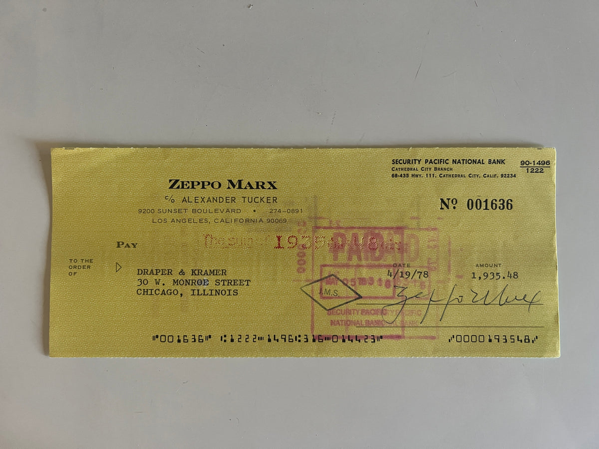 Zeppo Marx signed check