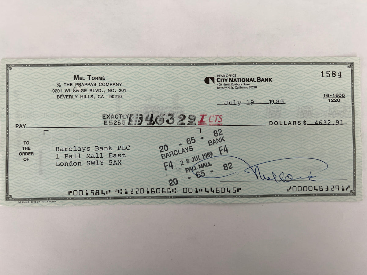 Mel Torme signed check