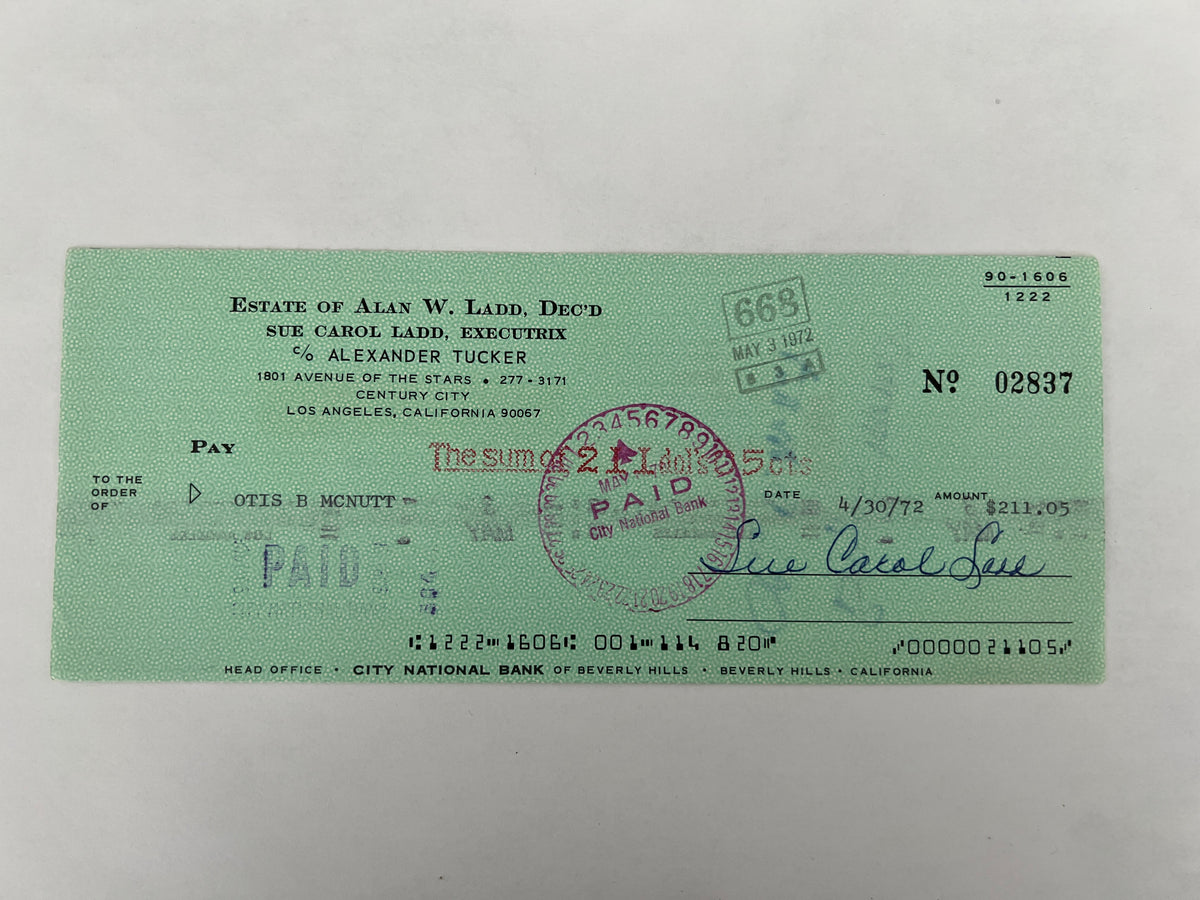 Sue Carol Ladd signed check