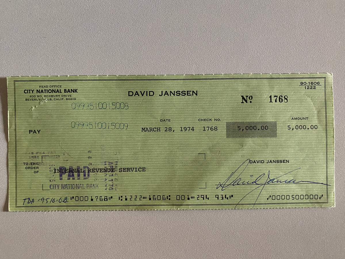 David Janssen signed check