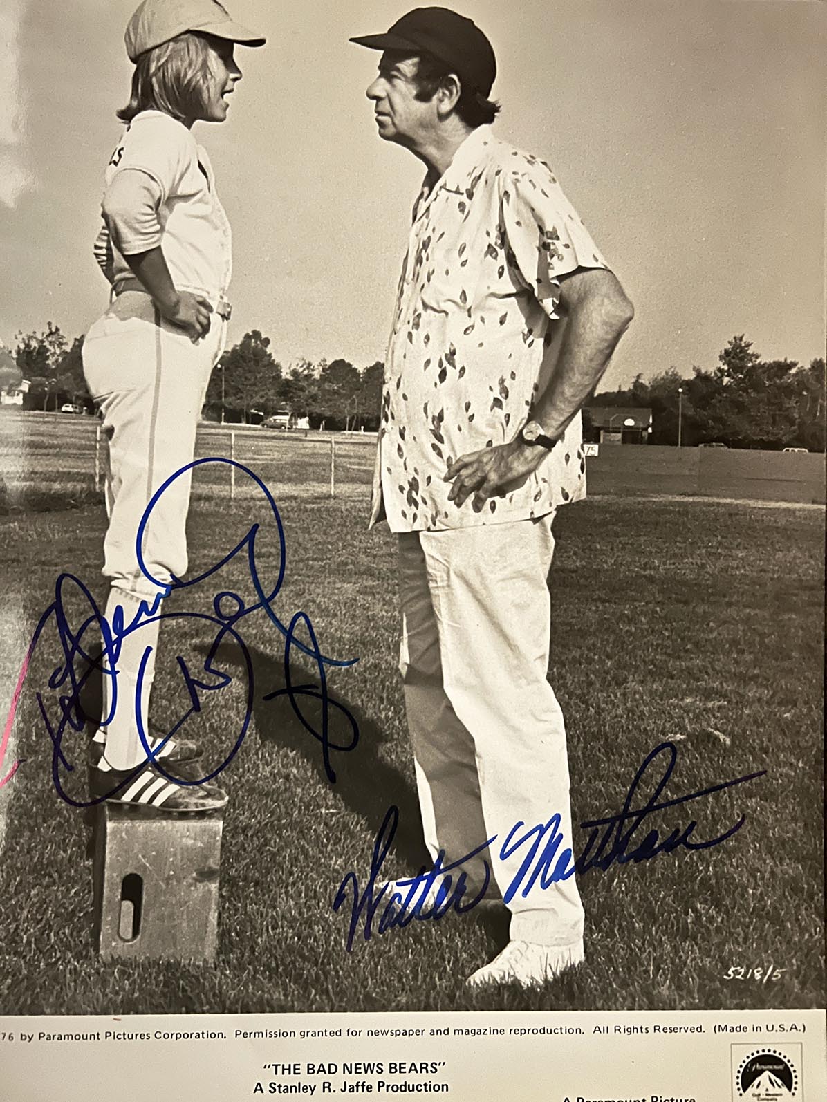 The Bad News Bears Walter Matthau and Tatum O'Neal signed movie photo