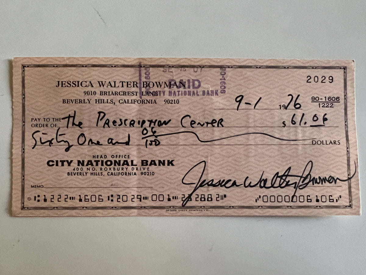 Jessica Walter signed check