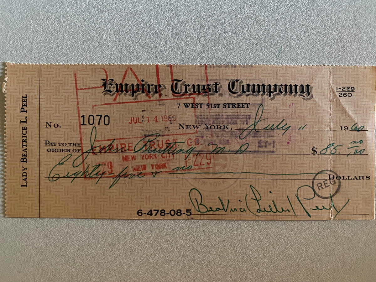 Beatrice Lillie, Lady Peel signed check