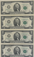 United States $2 bill uncut mint sheet
