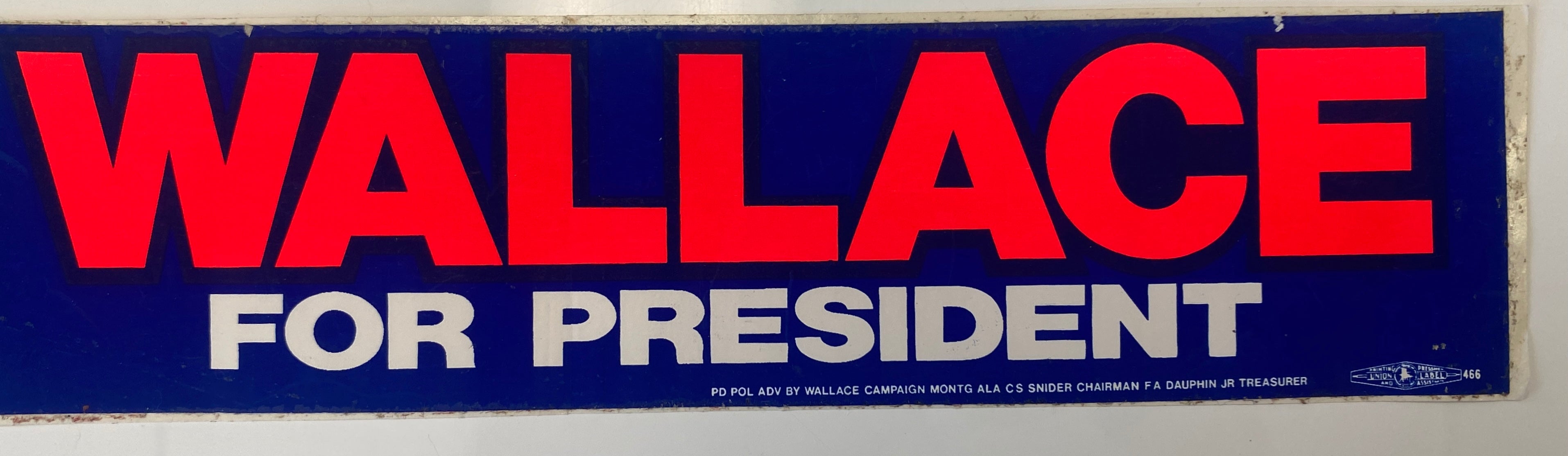 Governor of Alabama George Wallace bumper sticker