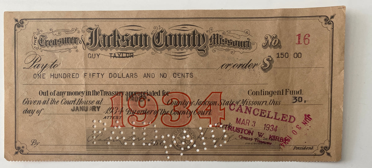 1934 Harry S. Truman signed check 