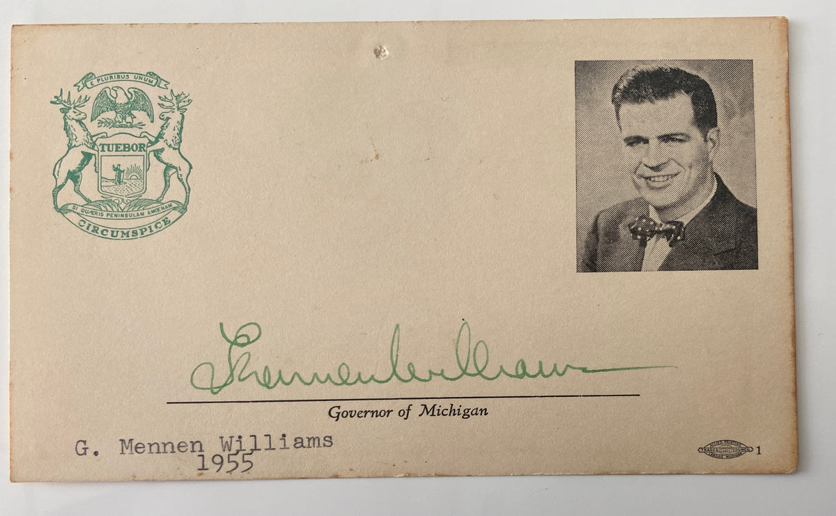Governor of Michigan G. Mennen Williams signed autograph card 