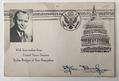 US Senator of New Hampshire Styles Bridges signed card