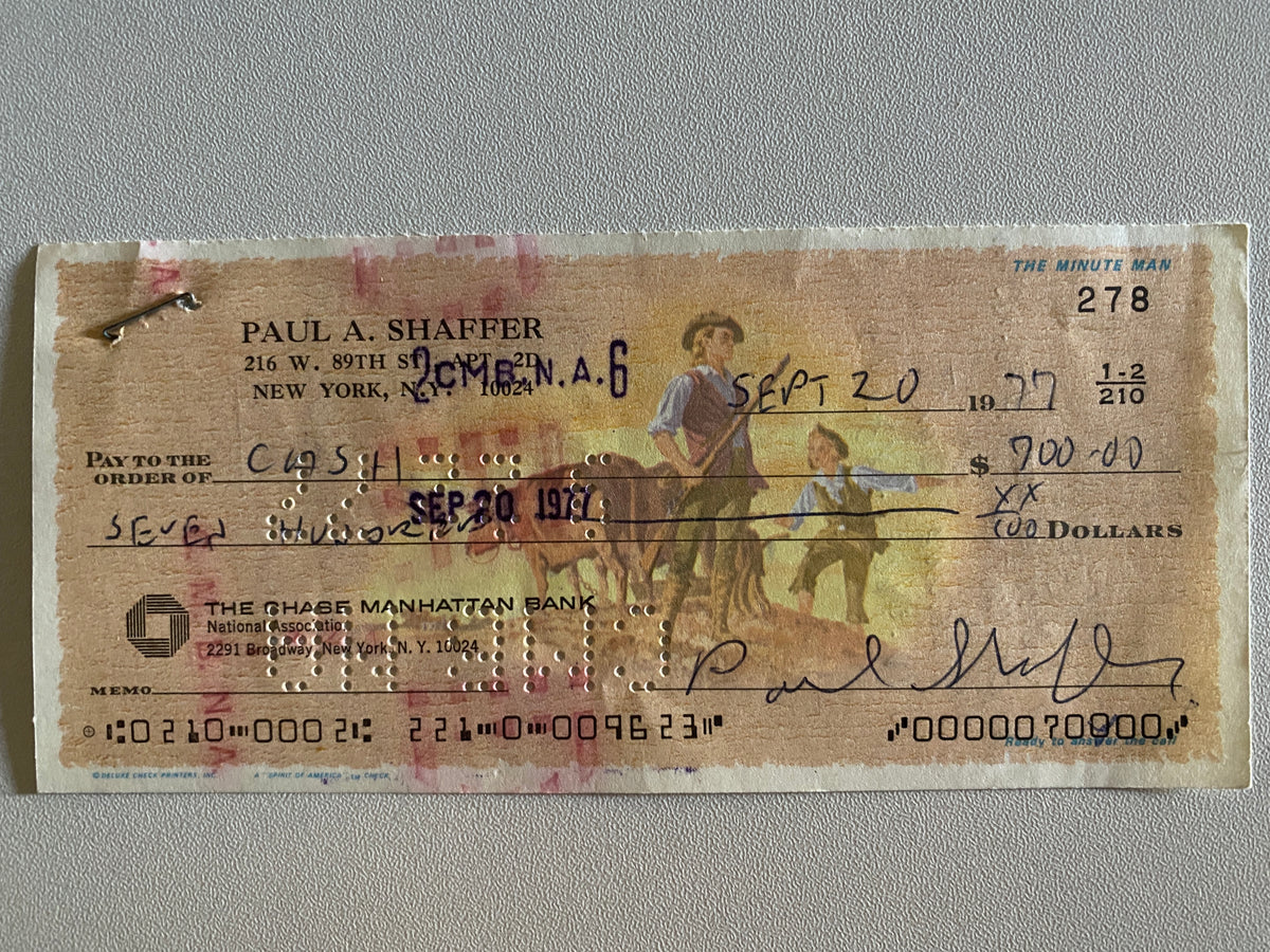 Paul Shaffer signed check