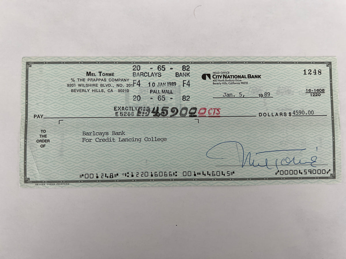 Mel Torme signed check