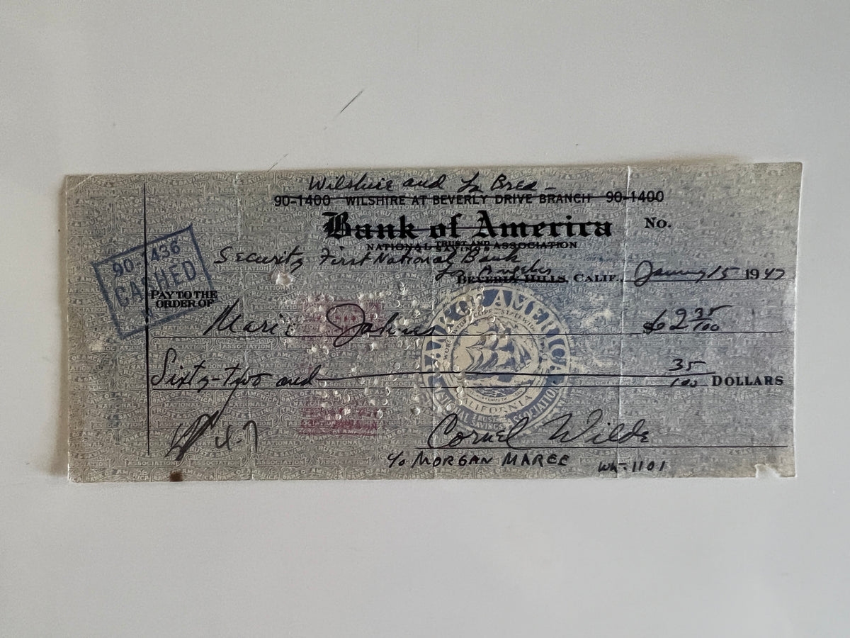 Cornel Wilde signed check