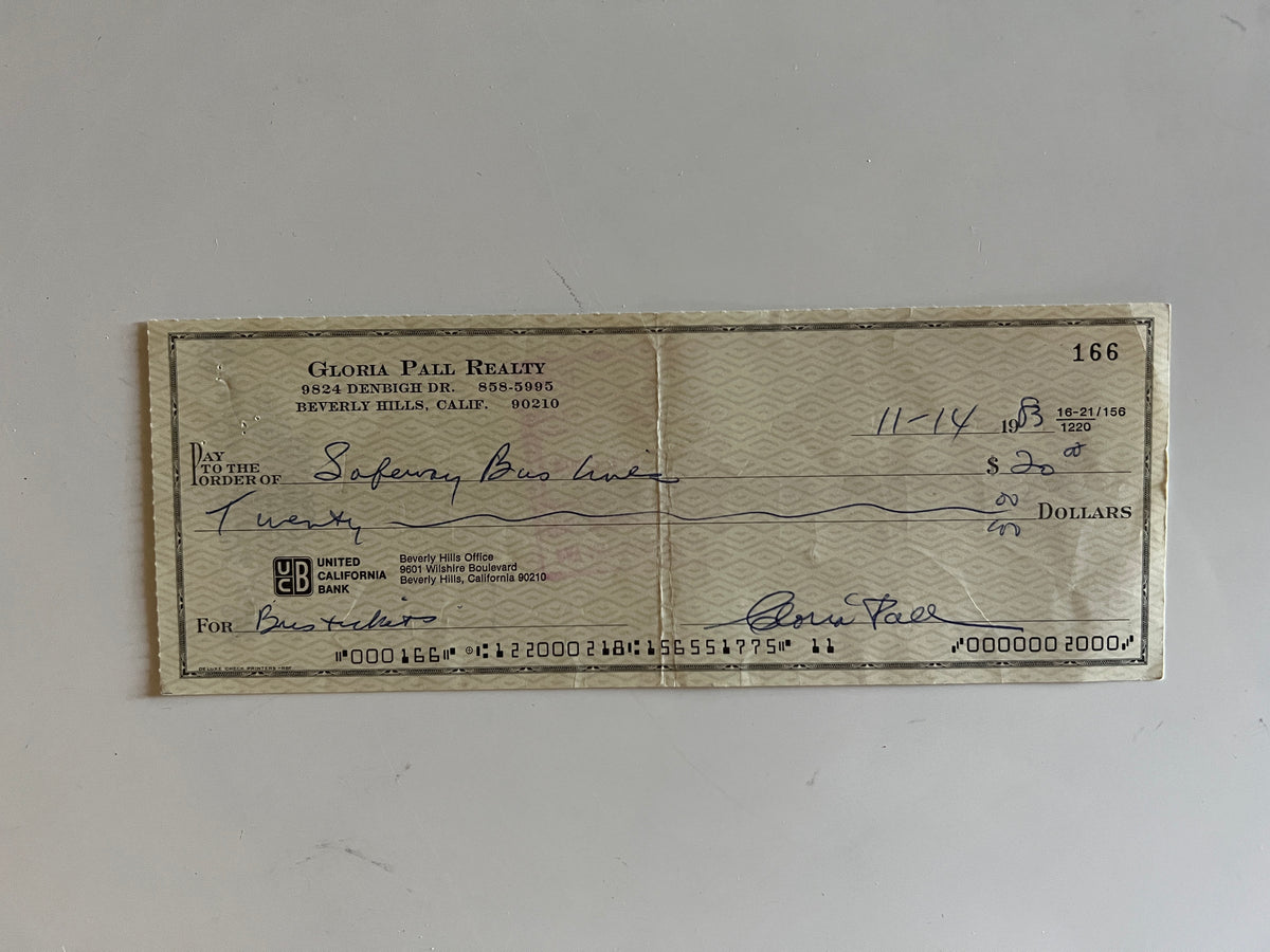 Gloria Pall signed check