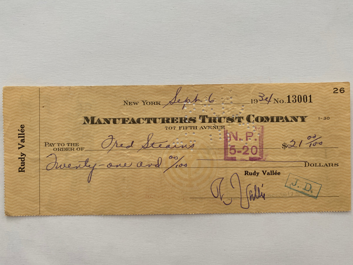 Rudy Vallee signed check