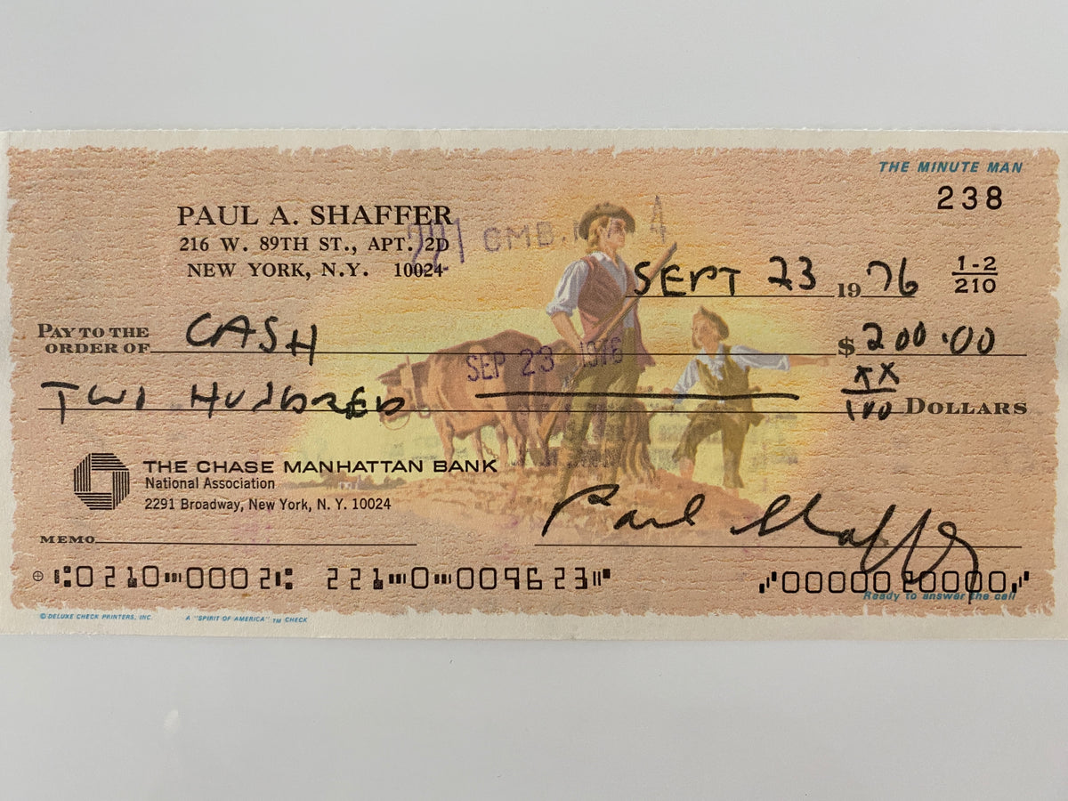 Paul Shaffer signed check 