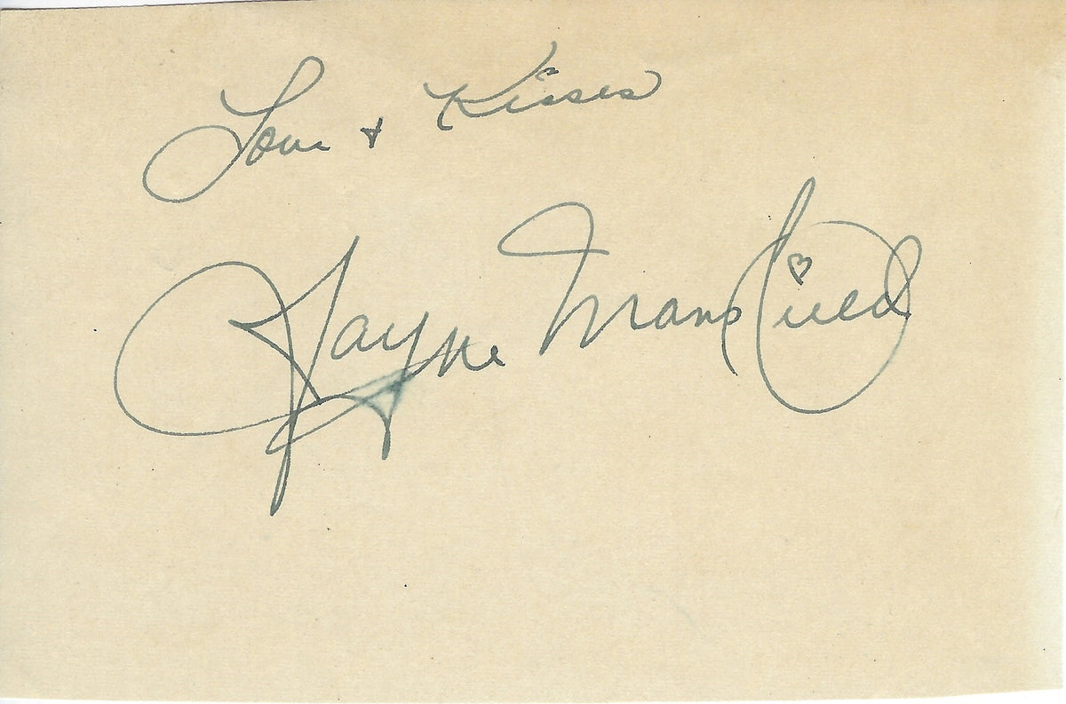 Jayne Mansfield signed cut. GFA Authenticated