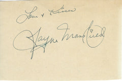 Jayne Mansfield signed cut. GFA Authenticated