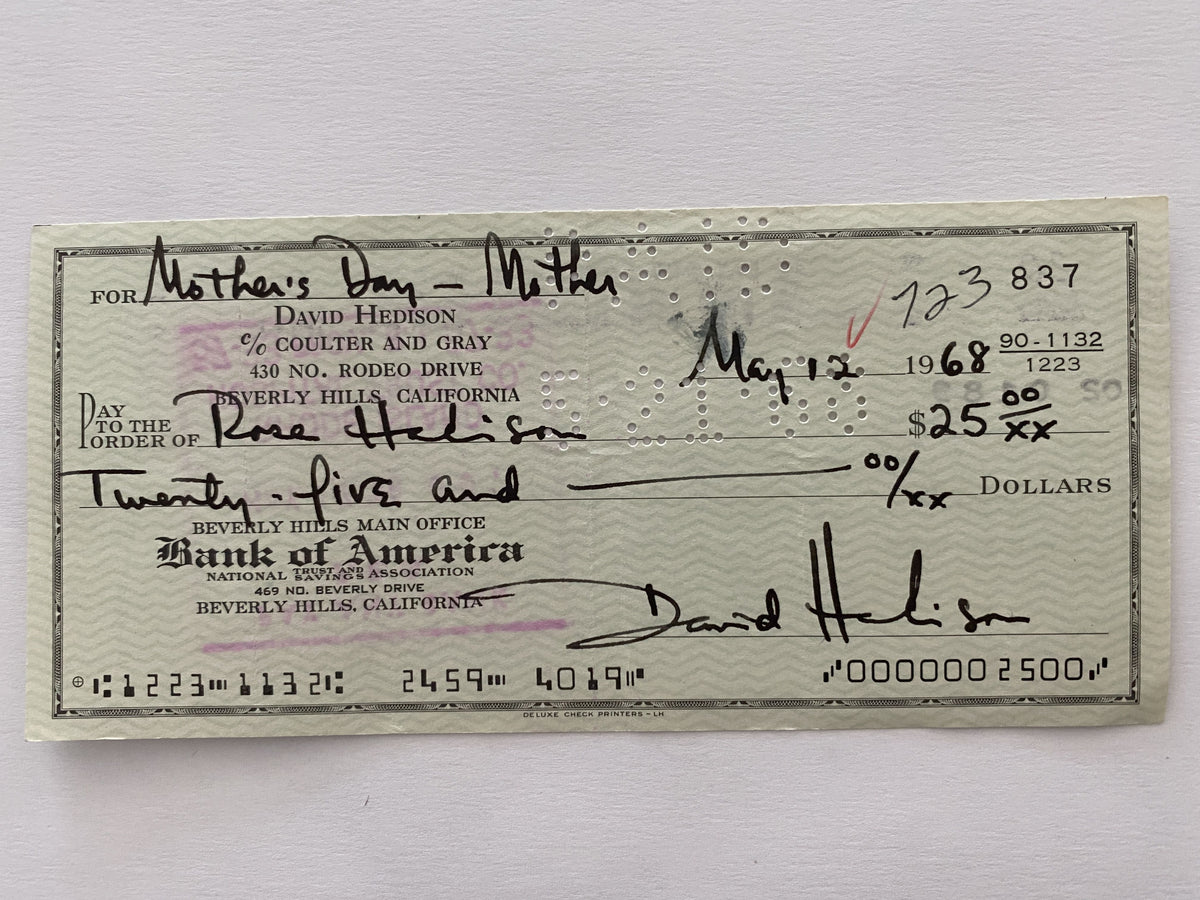 David Hedison signed check