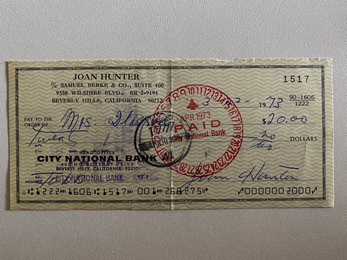 Joan Hunter signed check