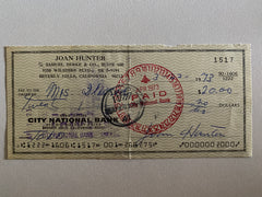 Joan Hunter signed check