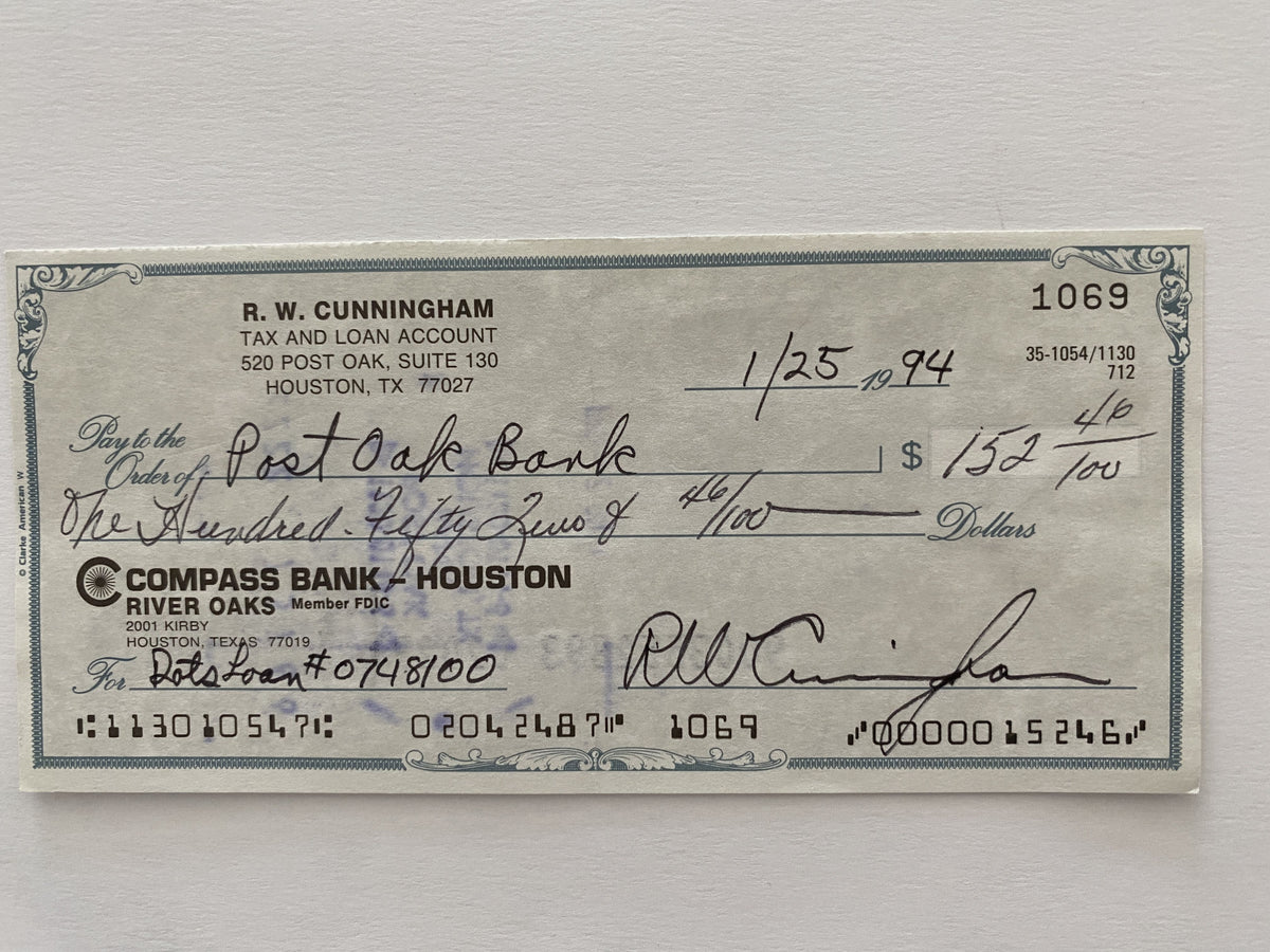 Walter Cunningham signed check
