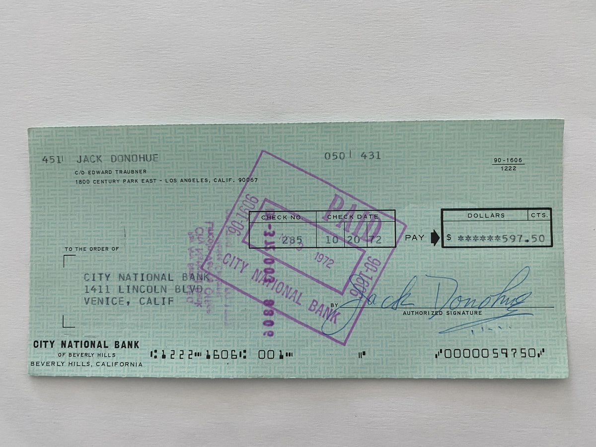 Jack Donohue signed check