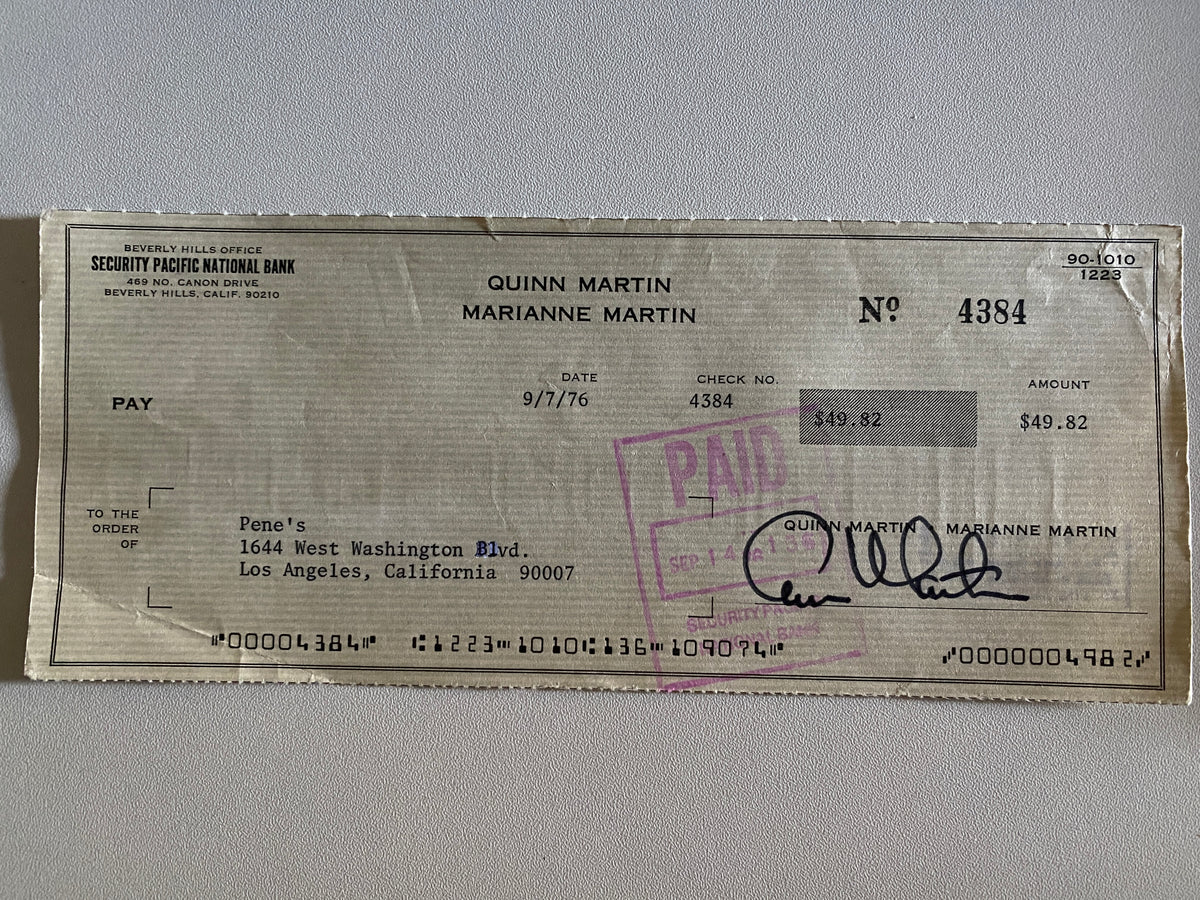 Quinn Martin signed check