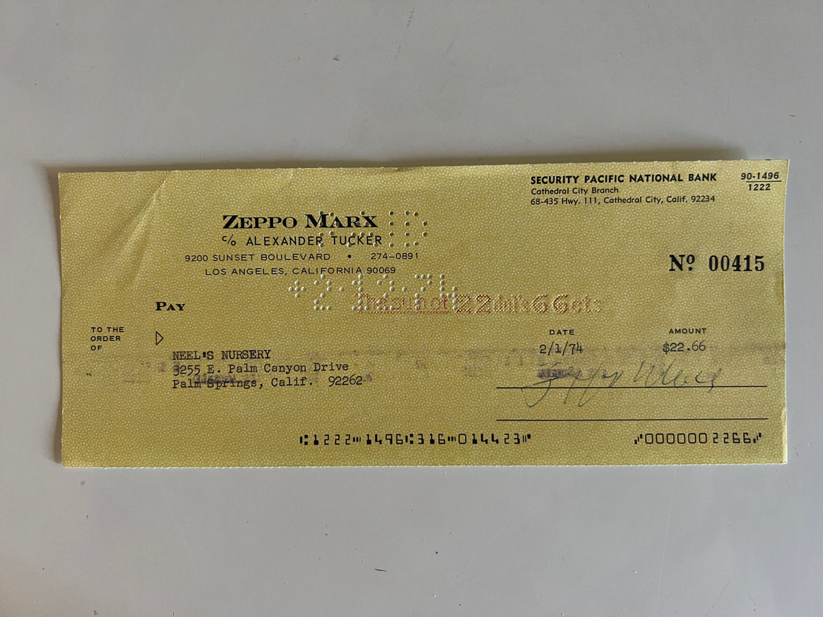 Zeppo Marx signed check