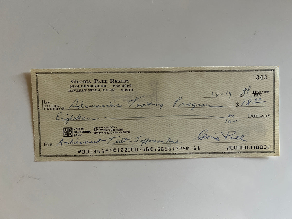 Gloria Pall signed check