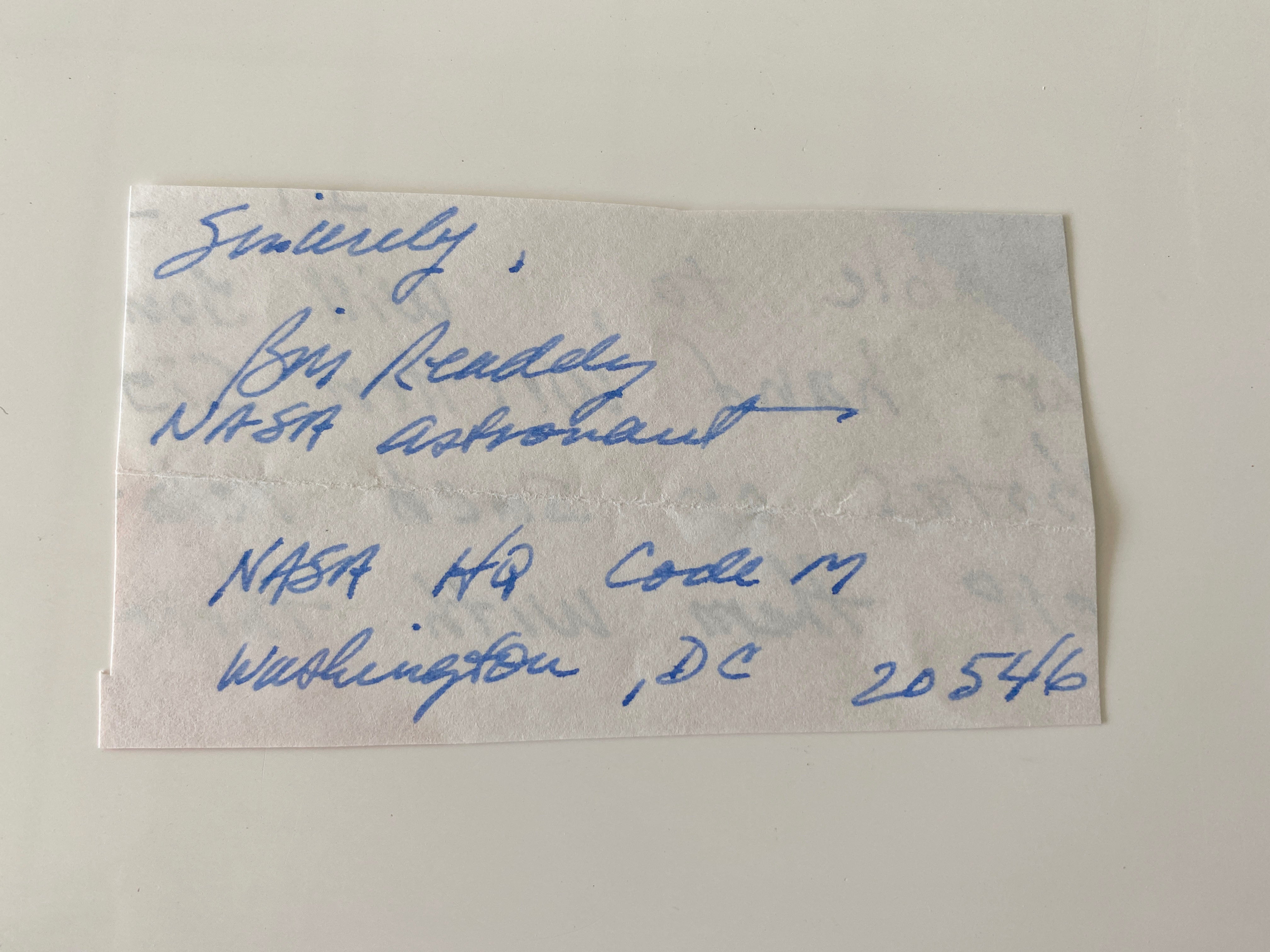 Nasa Astronaut Bill Ready Signed Note