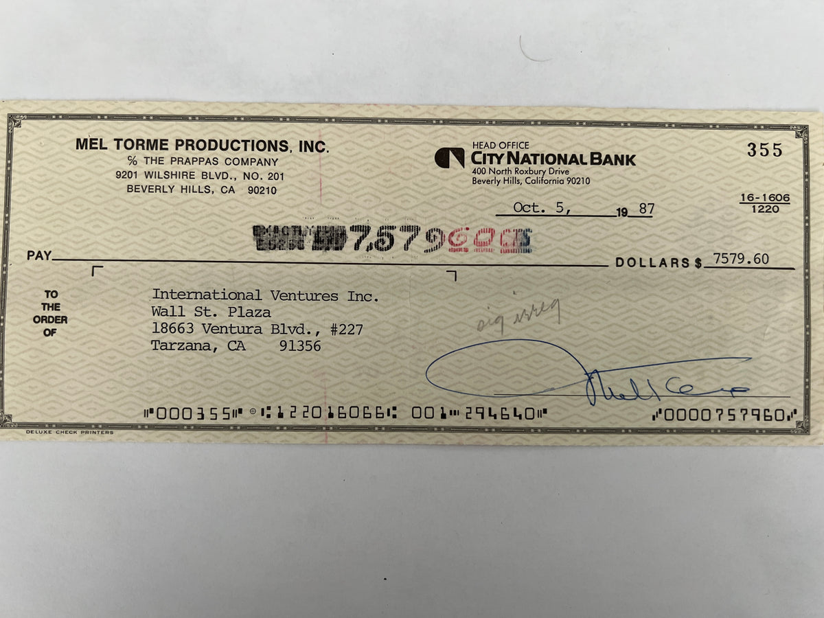 Mel Torme signed check