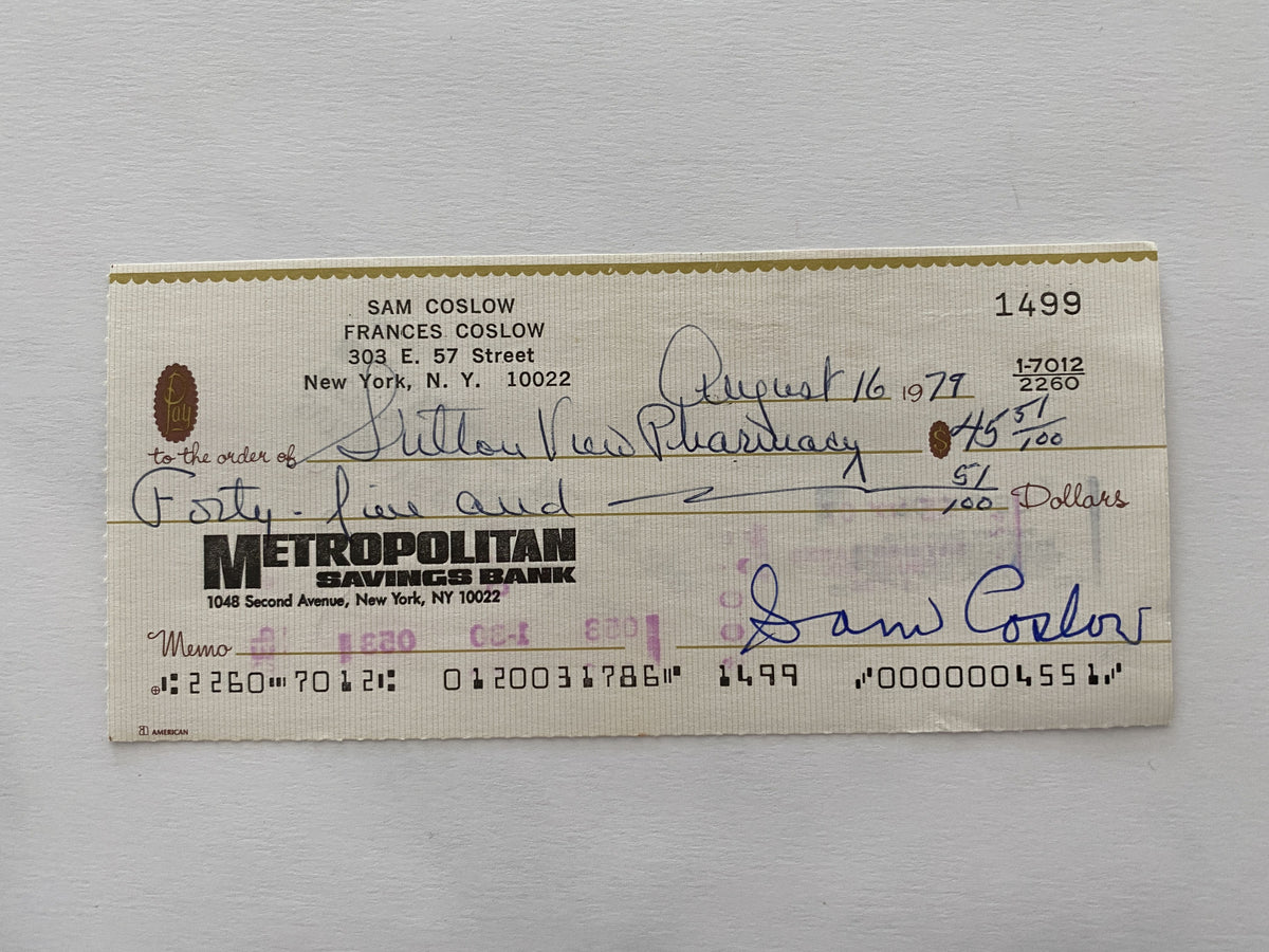 Sam Coslow signed check